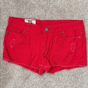 1st Kiss Red Denim Cutoff Jean Shorts